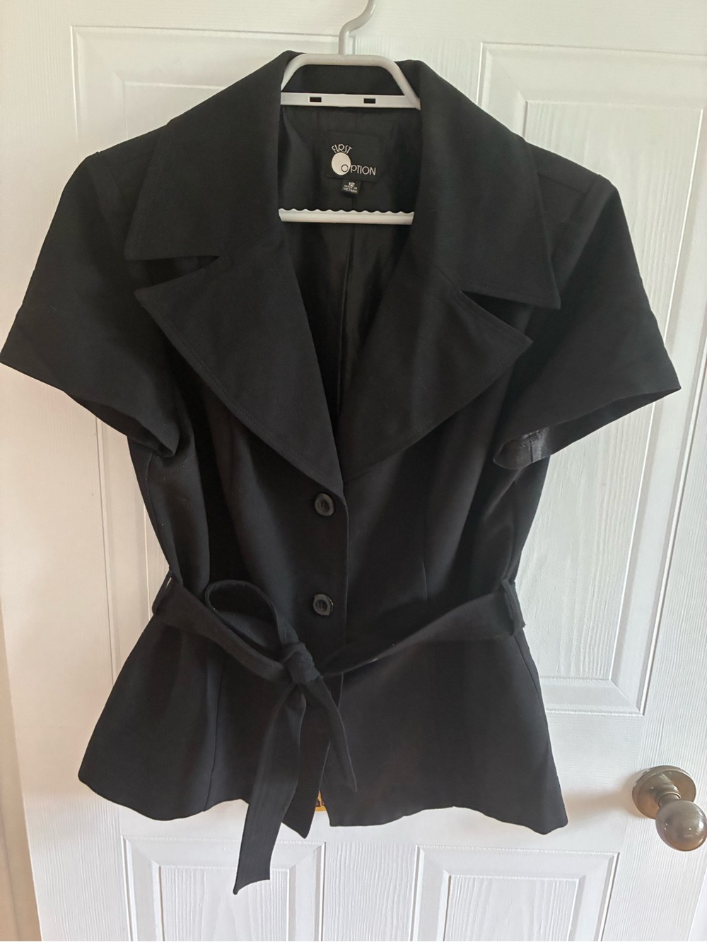 Short-Sleeve Black Belted Blazer Jacket by No Boundaries